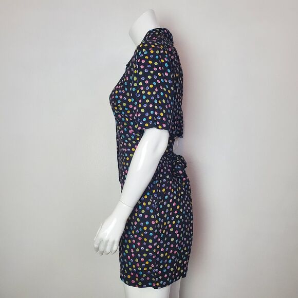 Vintage 80s In Charge Black Rainbow Polkadot Romper - Picture 2 of 11